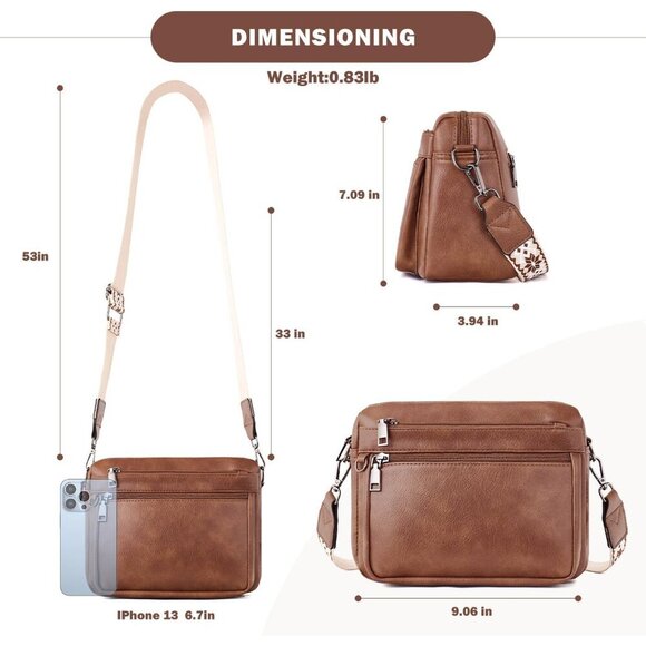 Vegan Leather Crossbody Bag for Women Organizer RFID Card Slots Compact - Picture 4 of 6